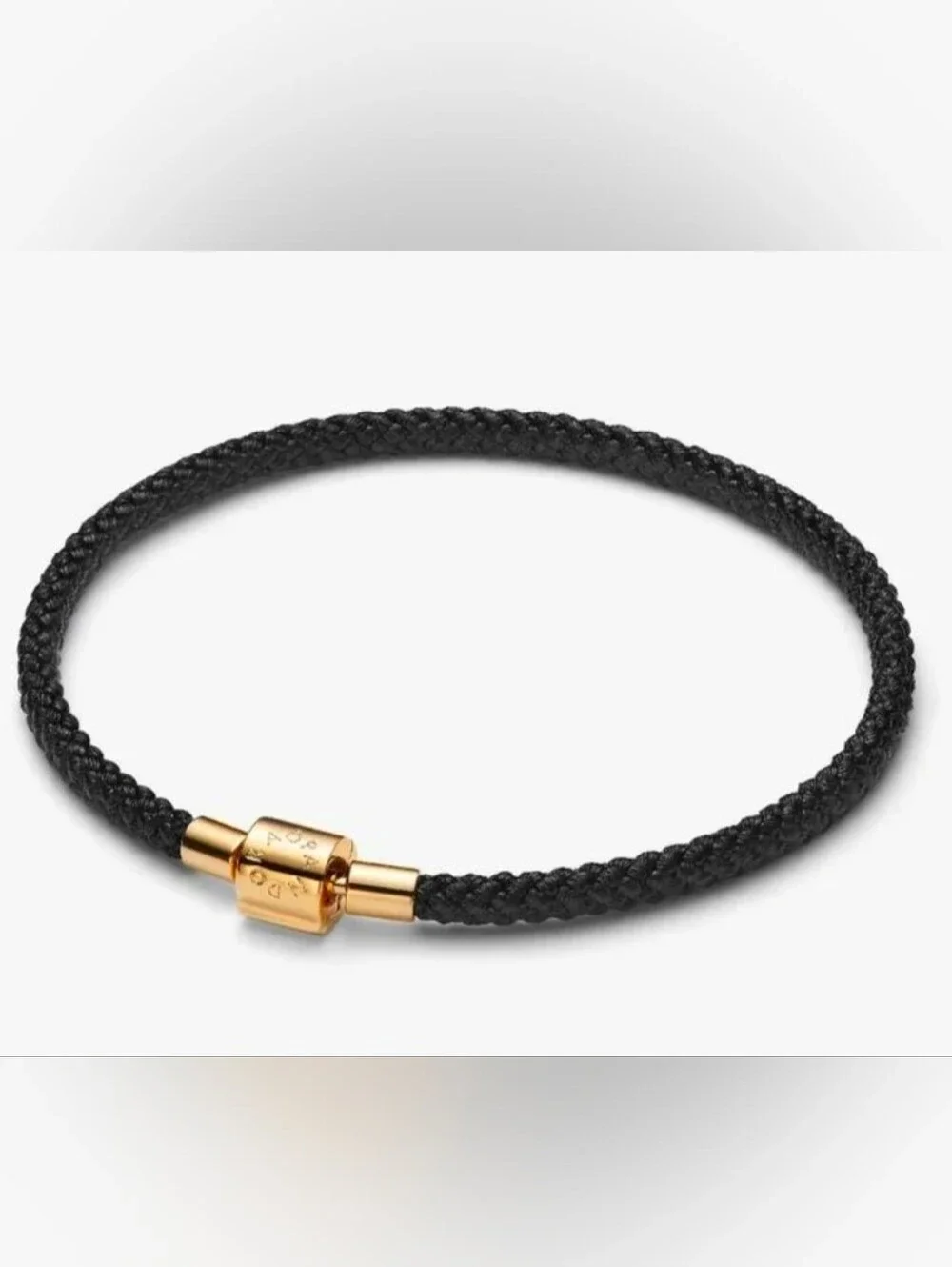 Authentic NEW Pandora Shimmering Black Cord Bracelet 14k gold plating - Picture 1 of 7